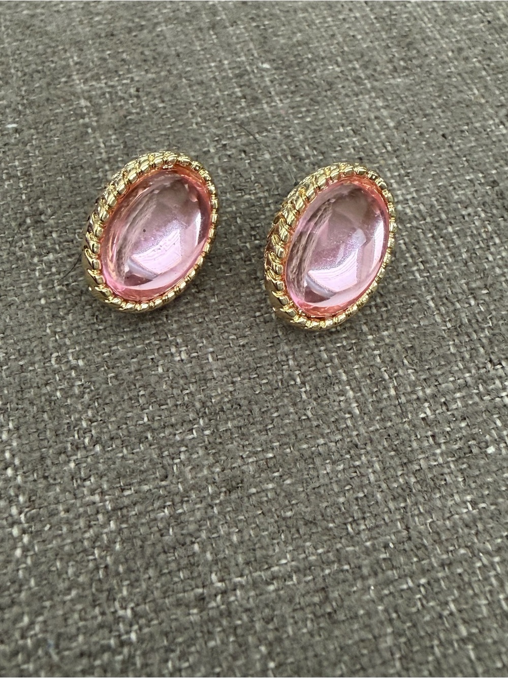 Pink Oval Cabochon Gold-Tone Statement Stud Earrings